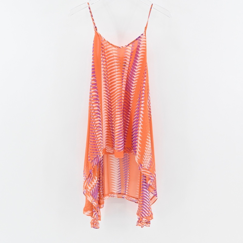 MARCIANO Top Womens Size S Orange Geometric Stripe Silk Hi Low Tunic Tank Boho